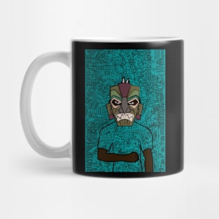 Discover the 'l' NFT: MaleMask Character with Hawaiian Eyes, Freakish Dark Skin, and Artistic Doodle Design Mug